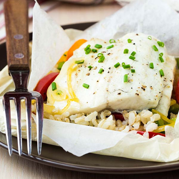 Baked Fish with Vegetables and Rice