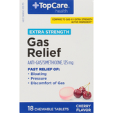 Topcare Gas Relief, Extra Strength, 125 Mg, Chewable Tablets, Cherry Flavor