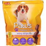 Paws Happy Life Dog Treats, Bacon & Cheese Flavor, Wavy Strips