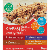 Food Club Granola Bars, Chewy, Variety Pack