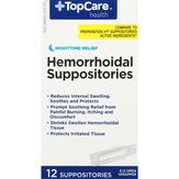 Topcare Hemorrhoidal Suppositories, Nighttime Relief