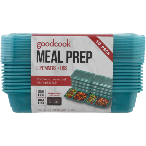 GoodCook Meal Prep 3 Cup Square 10 units, Blue, BPA Free - GoodCook