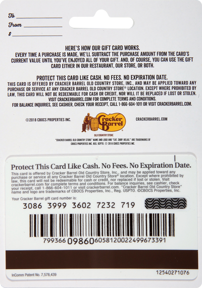 Buy Cracker Barrel Gift Cards - E-Gift Cards, Check Balance