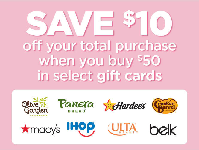 Save $10 when you purchase $50 or more in selected gift cards at your local Food City grocery store. Gift cards are the perfect gift for her SPECIAL MOMent.