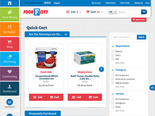 Quick Cart is easily accessible from the Shop page or at the top right of any page when your are logged into your FoodCity.com account.