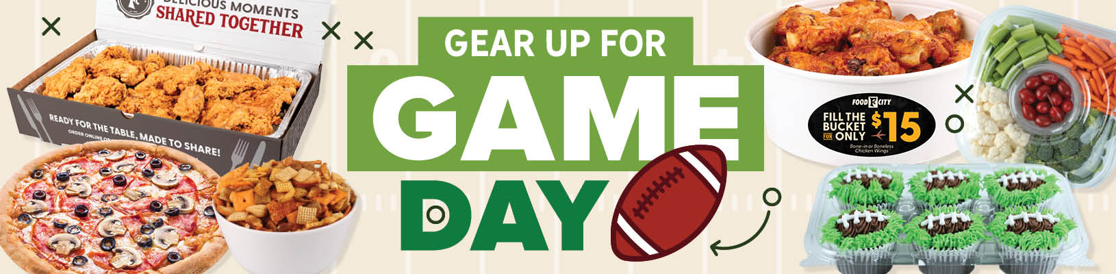 Your local Food City grocery has everything you need for a winning Big Game celebration. Score some major points with your fellow football aficionados this year with a wide variety of great party trays, fresh meats, fried chicken, wings, chips, dip and the best beer selection in town.