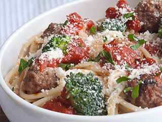 Spaghetti with meatballs and broccoli makes for a simple and hearty meal ready in no time with some help from Food City's family of brands. 
