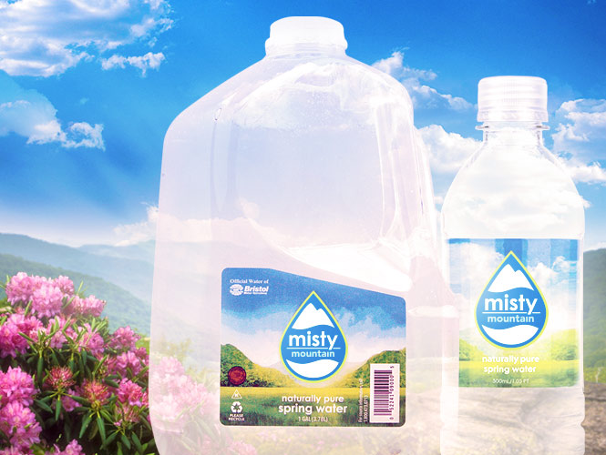 Misty Mountain water is sourced from protected, organic organic land in the Blue Ridge Mountains in Western North Carolina. Non-GMO, GFSI and NELAC certified, 