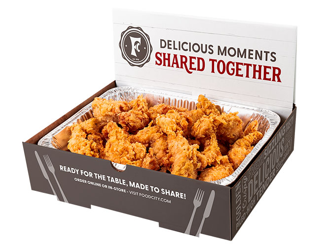 What is better than a chicken tender? An entire platter full of them. When you have a crowd or unexpected guests treat them to juicy, 100% white meat Chicken Tender Party Tray from Food City®! Made fresh when you order in our Deli.