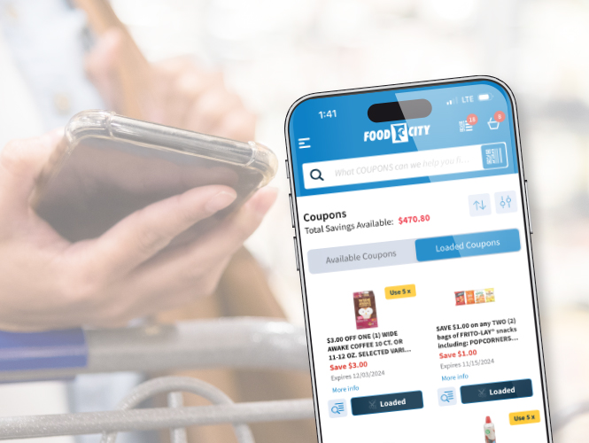 Shopping fresh, local and affordable just got easier with the Food City mobile app. Our new Food City app places all the time and money saving conveniences of our store at your finger tips. Get organized and simplify your grocery shopping experience: order groceries, create shopping list, clip coupons and more!