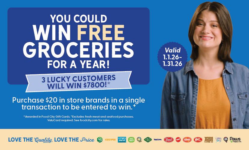 You could save money and win free groceries for a year when you purchase $20 in Food City store brands.