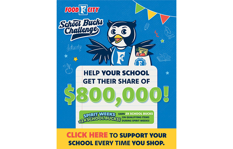 Downloadable 1080 pixels x1350 pixels Social Graphic for Food City's School Bucks Challenge