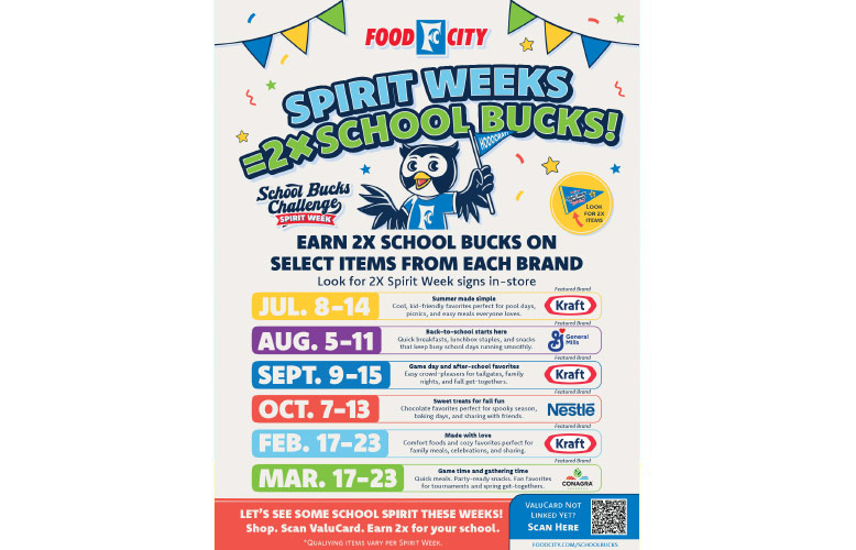 Downloadable 8.5 inch x 11 inch Flyer for Food City® School Bucks Spirit Week