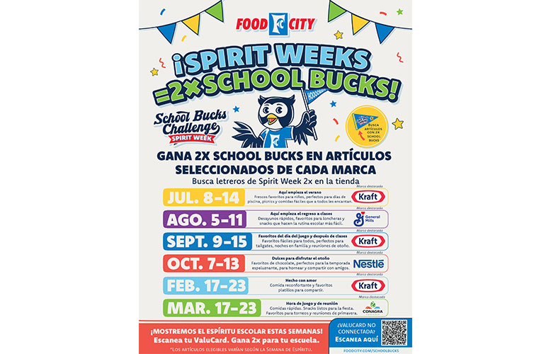 Downloadable Spanish Language 8.5 inch x 11 inch Flyer for Food City® School Bucks Spirit Week